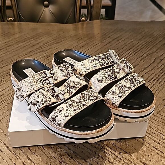 Black and white studed sandals size 7 Steven New York - Picture 1 of 10